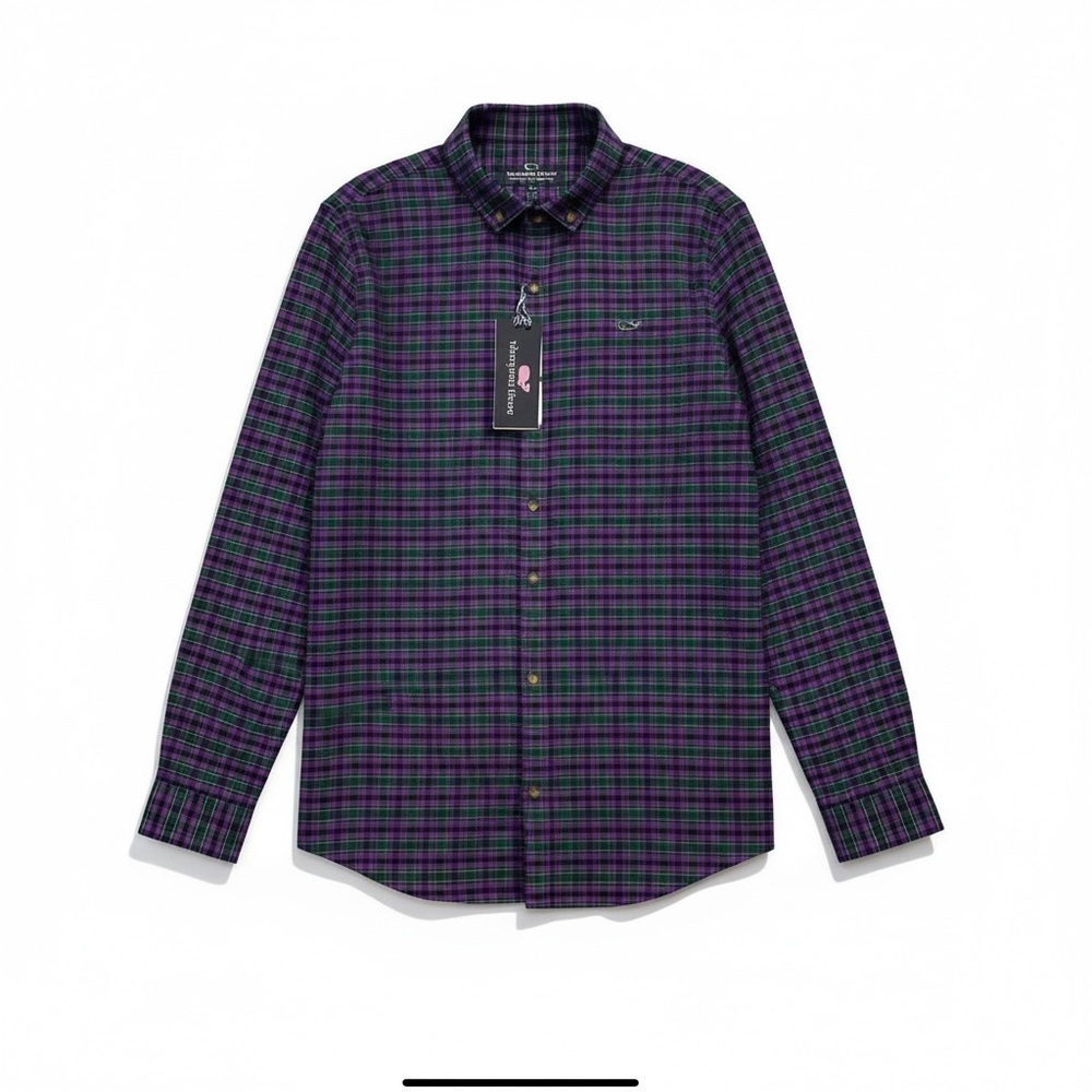 NWT Vineyard Vines Boys Turf Green Check Flannel Shirt Preppy Classic Warm